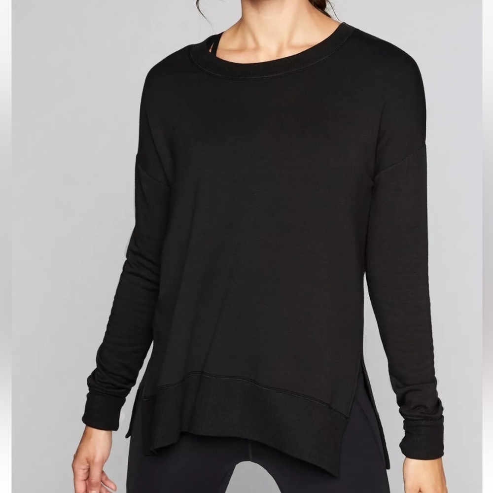 Athleta Black Coaster Luxe Sweatshirt Thumbholes Pullover Top